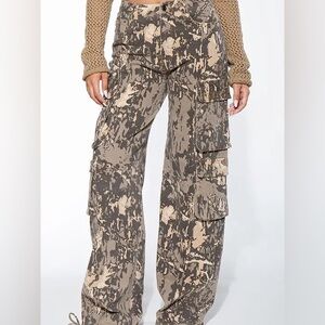 Rehab Lab by LALA Tan and Brown Wide Leg Cargo Womens Wide Leg Stylish Pants